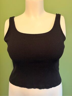 Blue Steel Basics Women's Black Ribbed Square Neck Tank Crop